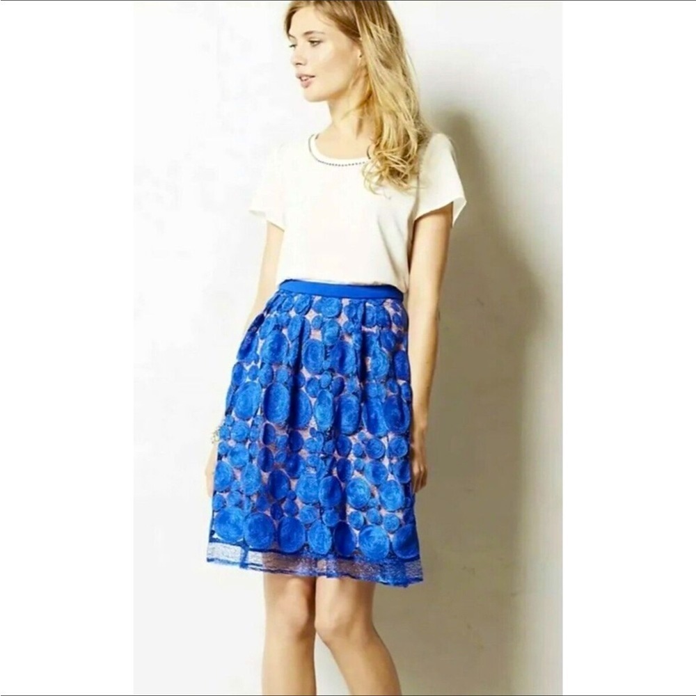 “EVA FRANCO” Anthropologie Albastru Lace Circle Swirl Skirt
